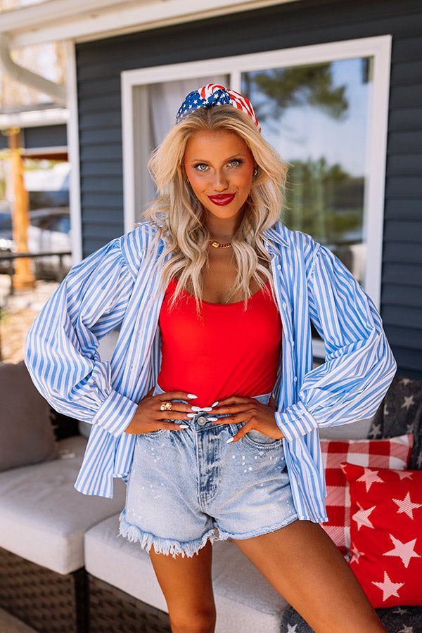 First Class Reservations Stripe Button Up in Blue sold by Impressions product image thumbnail 4