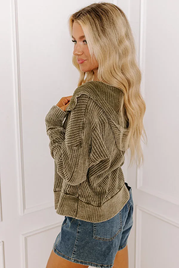 Autumn Vibes Waffle Knit Jacket In Olive sold by Impressions product image thumbnail 3
