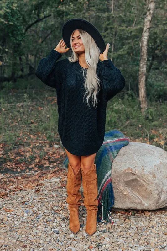 Seasonal Treats Cable Knit Sweater Dress in Black sold by Impressions