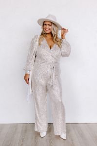 Heart Filled With Love Sequin Jumpsuit In Champagne Curves sold by Impressions