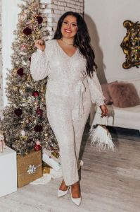 Heart Filled With Love Sequin Jumpsuit In Champagne Curves sold by Impressions