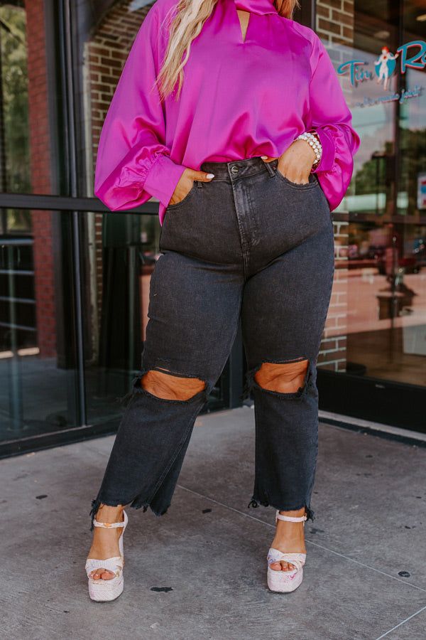 The Polliana High Waist Distressed Jean in Black Curves sold by Impressions