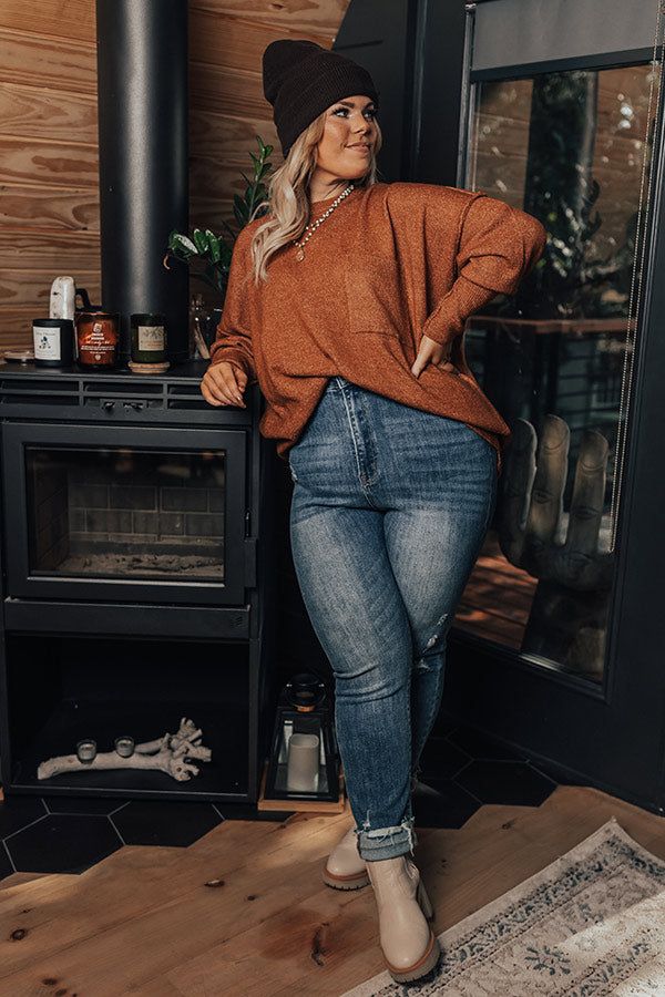 Golden Light Shift Sweater In Rust Curves sold by Impressions