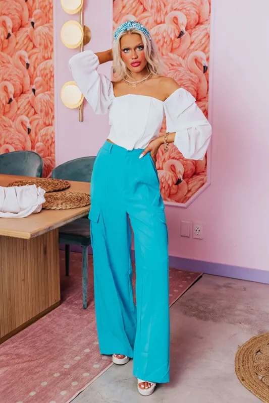 The Nikki High Waist Trousers In Sky Blue sold by Impressions