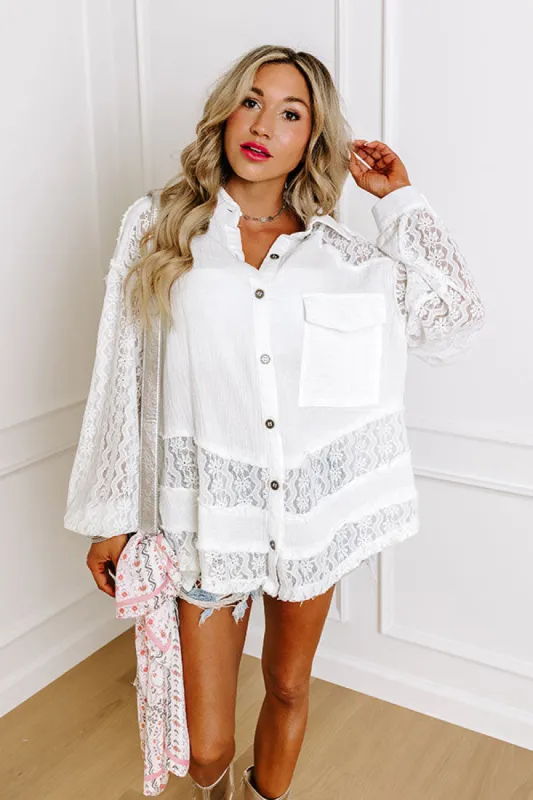 Meadow Muse Lace Button Up In White sold by Impressions