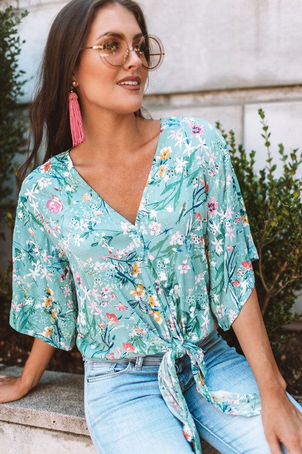 Bellinis By The Coast Eyelet Tie Top In Light Turquoise sold by Impressions