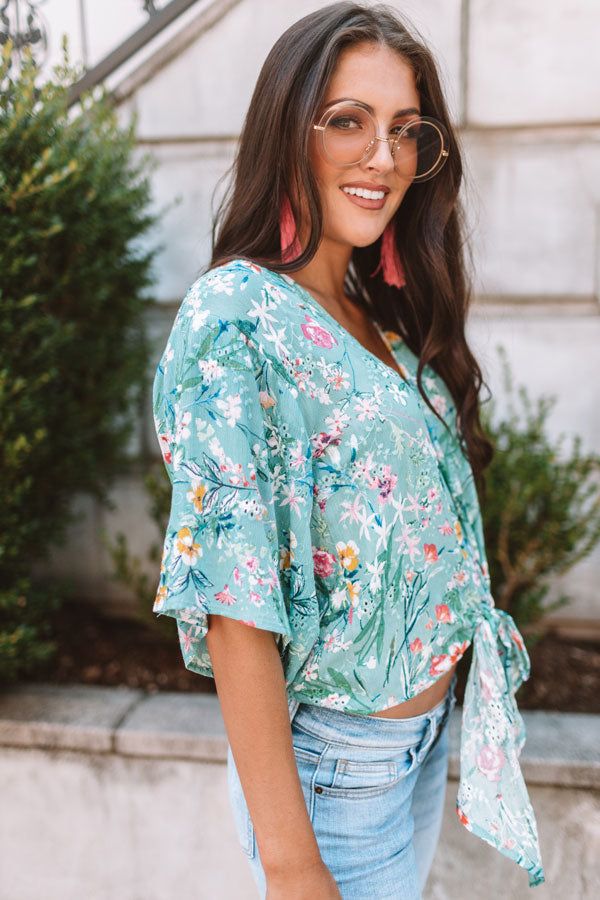 Bellinis By The Coast Eyelet Tie Top In Light Turquoise sold by Impressions product image thumbnail 3