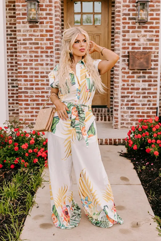 Tropical Tour Jumpsuit in White Curves sold by Impressions
