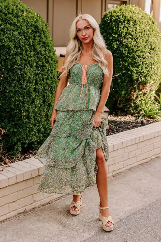 Cue The Music Floral Tiered Midi in Green sold by Impressions