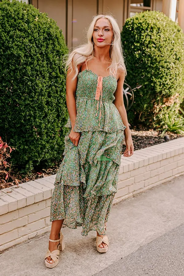 Cue The Music Floral Tiered Midi in Green sold by Impressions product image thumbnail 3