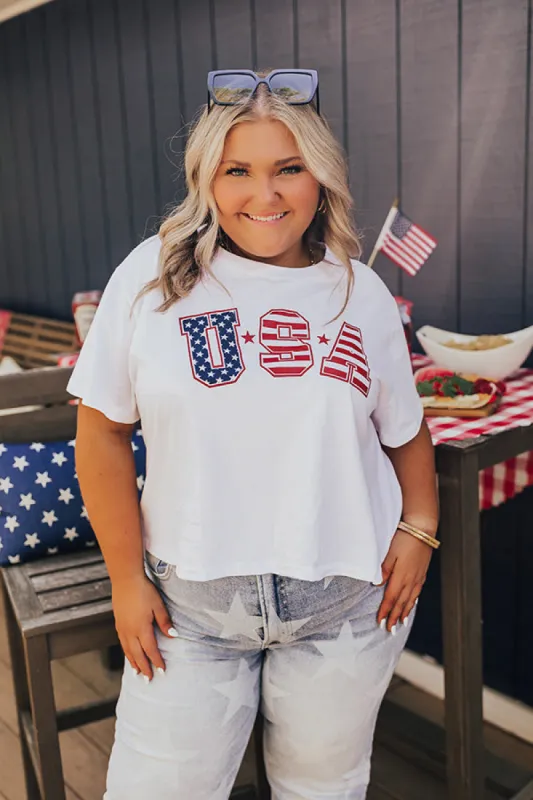 USA Flag Print Graphic Tee Curves sold by Impressions