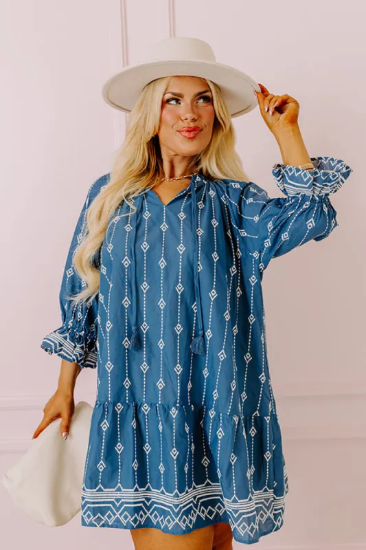 Charleston Stroll Embroidered Mini Dress in Riverside Curves sold by Impressions