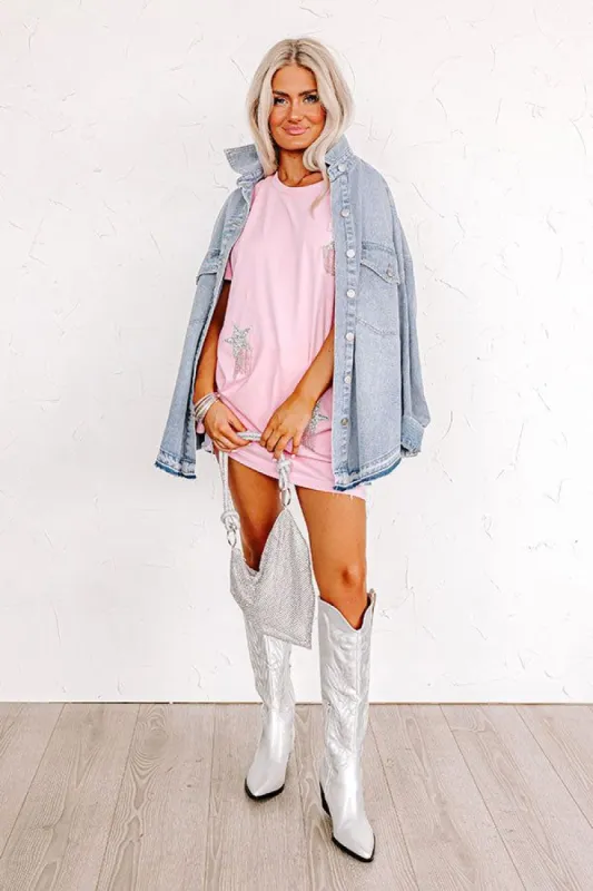Artfully Done Embellished T-Shirt Dress in Pink sold by Impressions