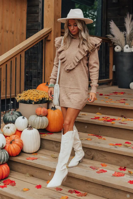 Coziest Place Sweater Dress In Mocha sold by Impressions