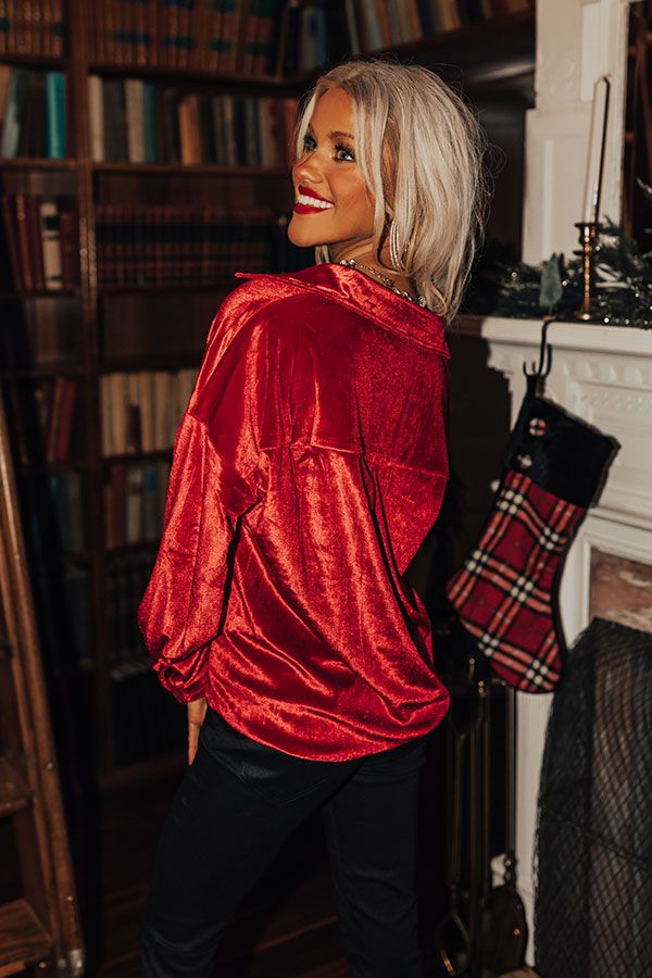 Seasonal Sweetness Velvet Button Up In Red sold by Impressions product image thumbnail 3