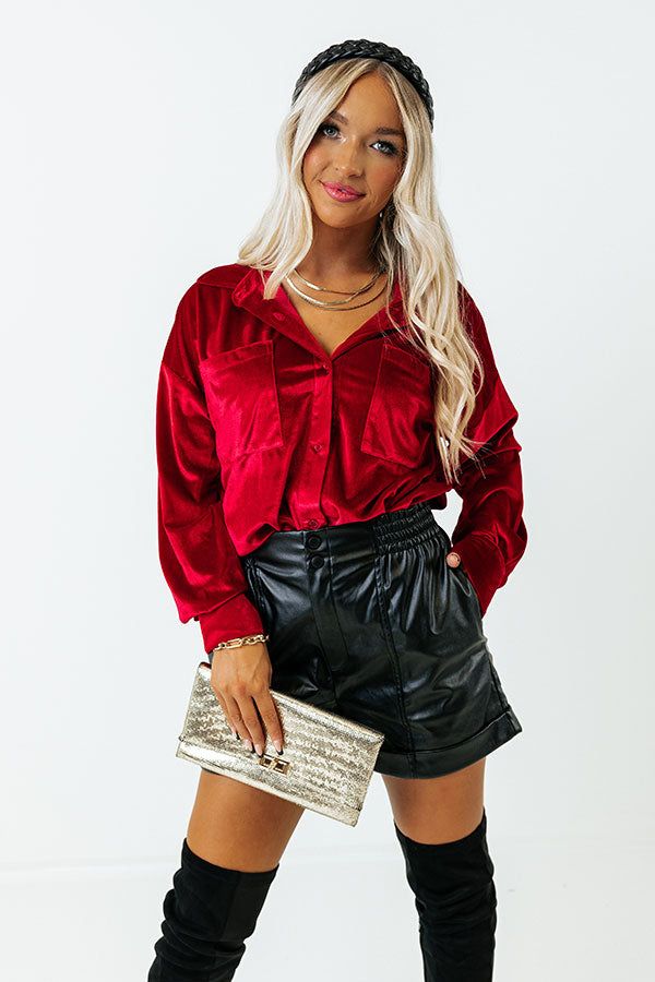 Seasonal Sweetness Velvet Button Up In Red sold by Impressions product image thumbnail 5