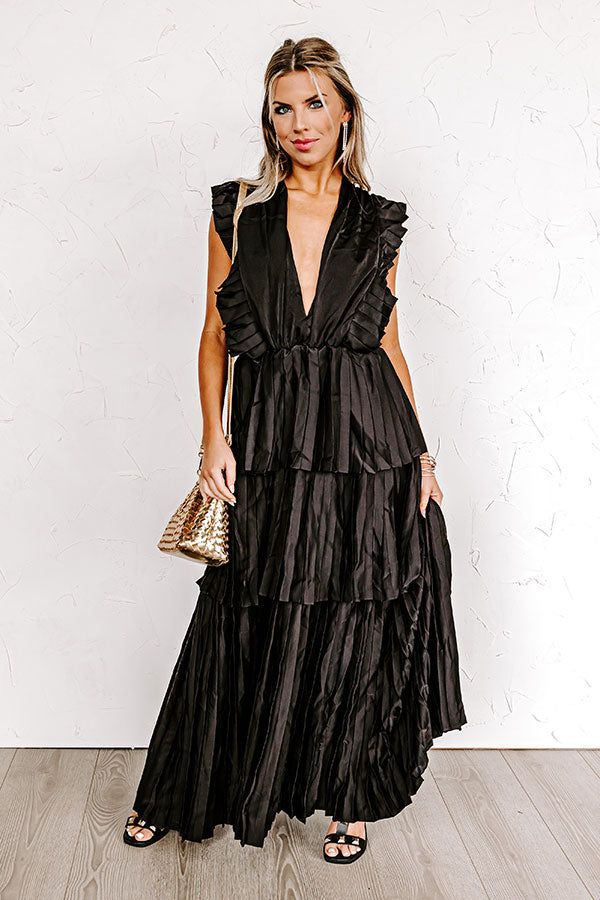 Seeking Champagne Pleated Maxi Dress In Black sold by Impressions