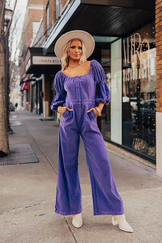 Exclusive Party Corduroy Jumpsuit In Lavender sold by Impressions