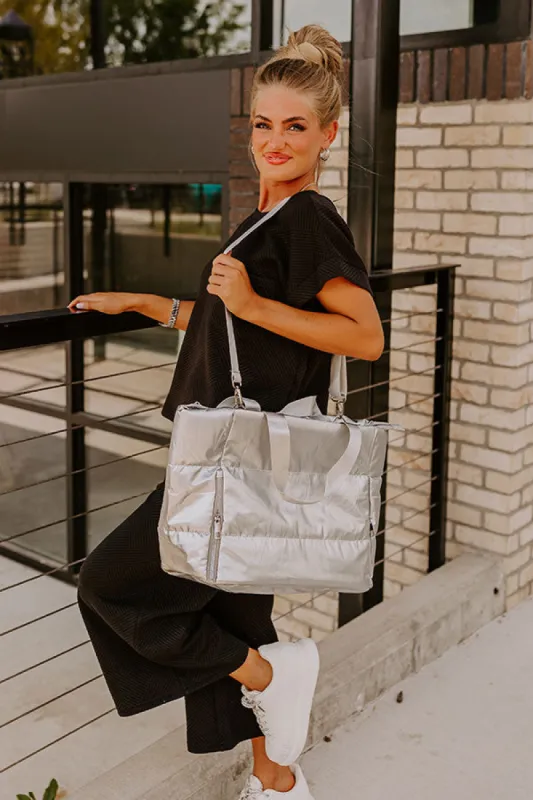 Weekend Getaway Puffer Tote in Silver sold by Impressions