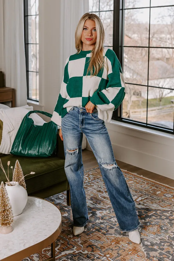 Hear The Beat Checkered Sweater In Hunter Green sold by Impressions product image thumbnail 3