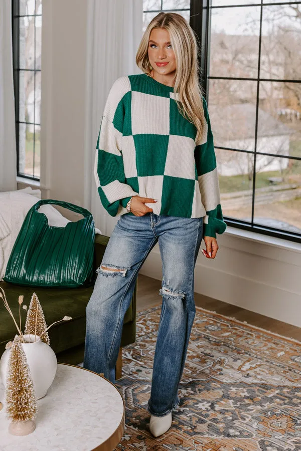 Hear The Beat Checkered Sweater In Hunter Green sold by Impressions product image thumbnail 2
