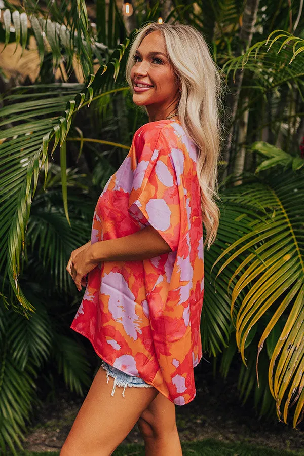 Hibiscus Happiness Satin Shift Top in Coral sold by Impressions product image thumbnail 3