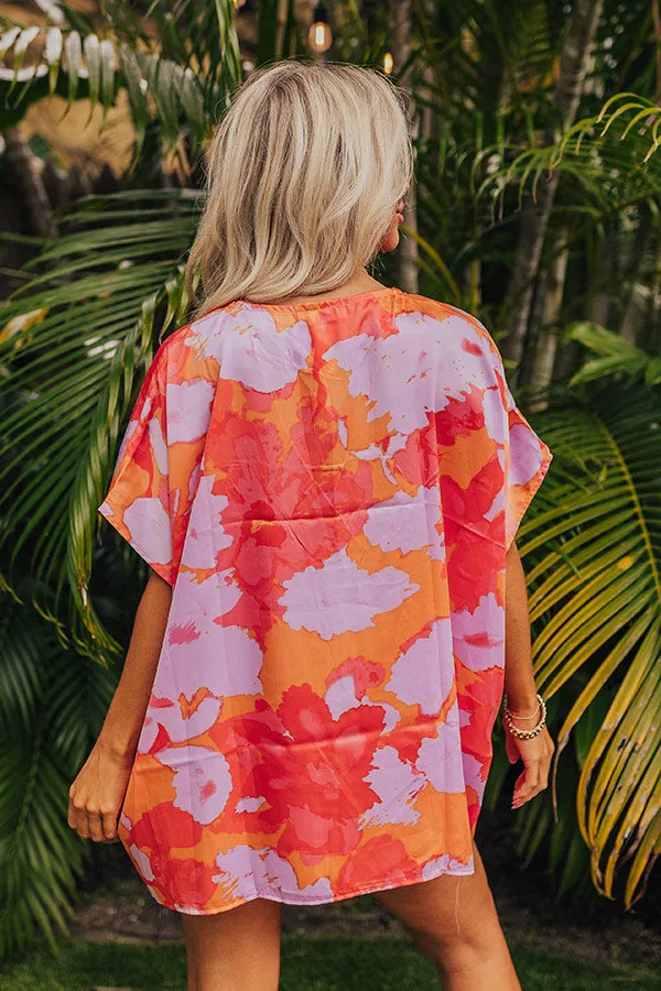 Hibiscus Happiness Satin Shift Top in Coral sold by Impressions product image thumbnail 4