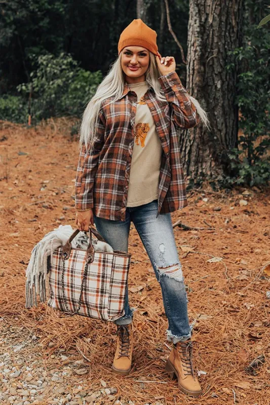 All The Hits Flannel Button Up In Brown sold by Impressions