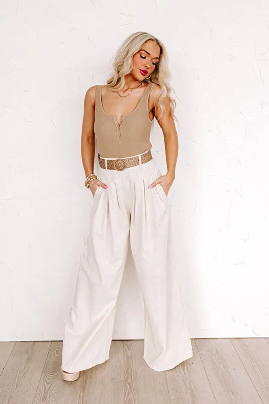 The Maris High Waist Linen-Blend Trousers In Stone sold by Impressions