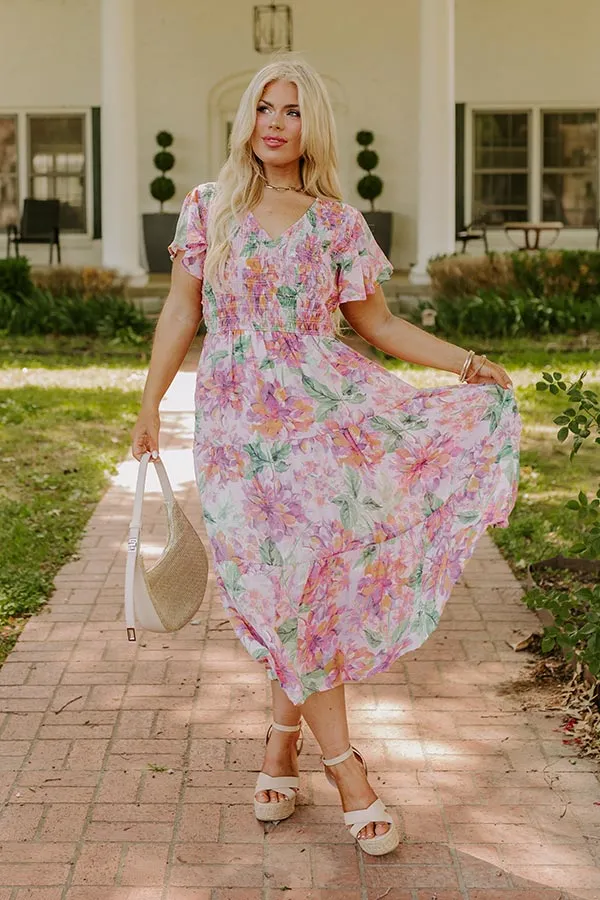 Sunny Sangria Floral Midi Dress in Pink Curves sold by Impressions