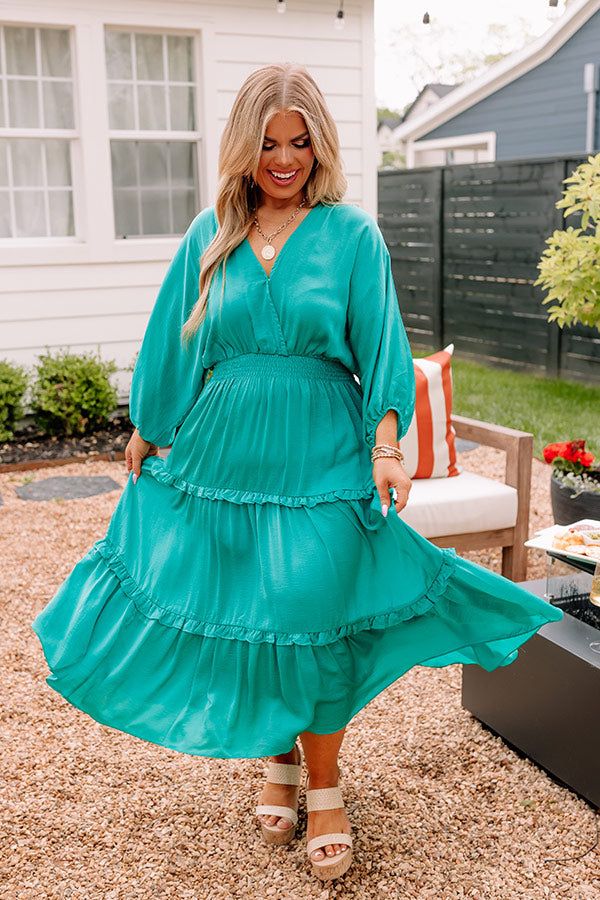 Sips of Chardonnay Satin Midi in Emerald Curves sold by Impressions