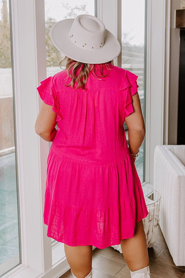 Newsworthy Style Linen-Blend Babydoll Dress In Hot Pink Curves sold by Impressions product image thumbnail 3