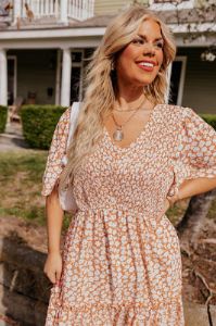 Seaside Euphoria Smocked Midi In Peach Curves sold by Impressions