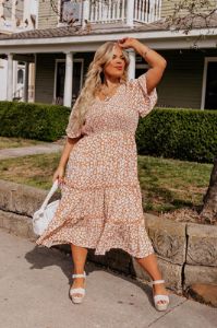 Seaside Euphoria Smocked Midi In Peach Curves sold by Impressions
