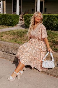 Seaside Euphoria Smocked Midi In Peach Curves sold by Impressions