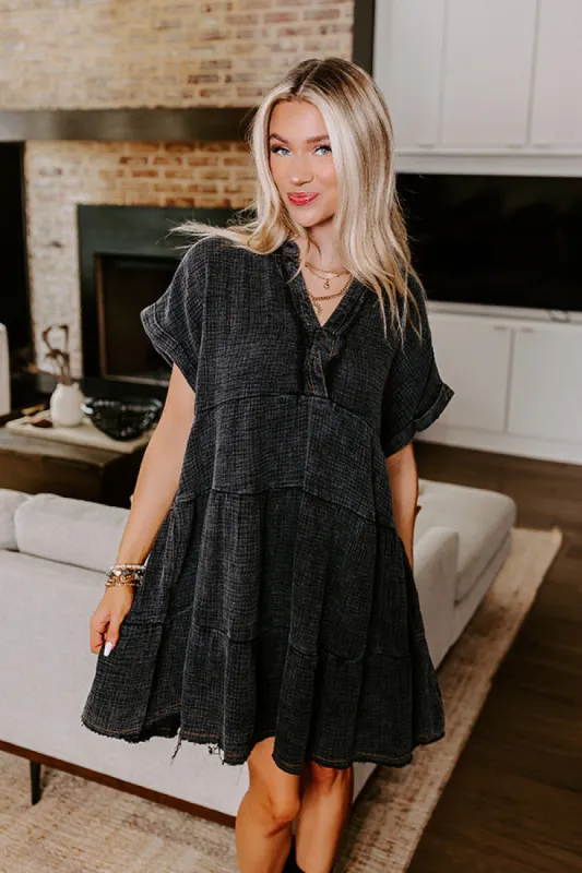 Across The World Mineral Wash Mini Dress In Vintage Black sold by Impressions