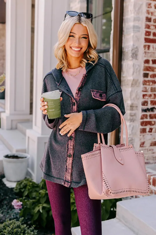 Exceptionally Chic Waffle Knit Light Weight Jacket In Navy sold by Impressions