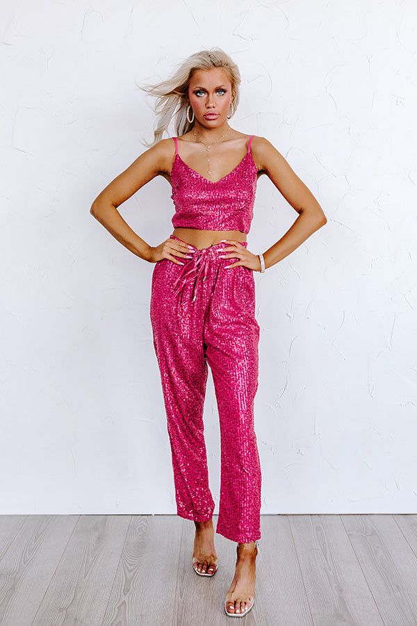 Alluring Avenue Sequin Crop Top in Fuchsia sold by Impressions product image thumbnail 2