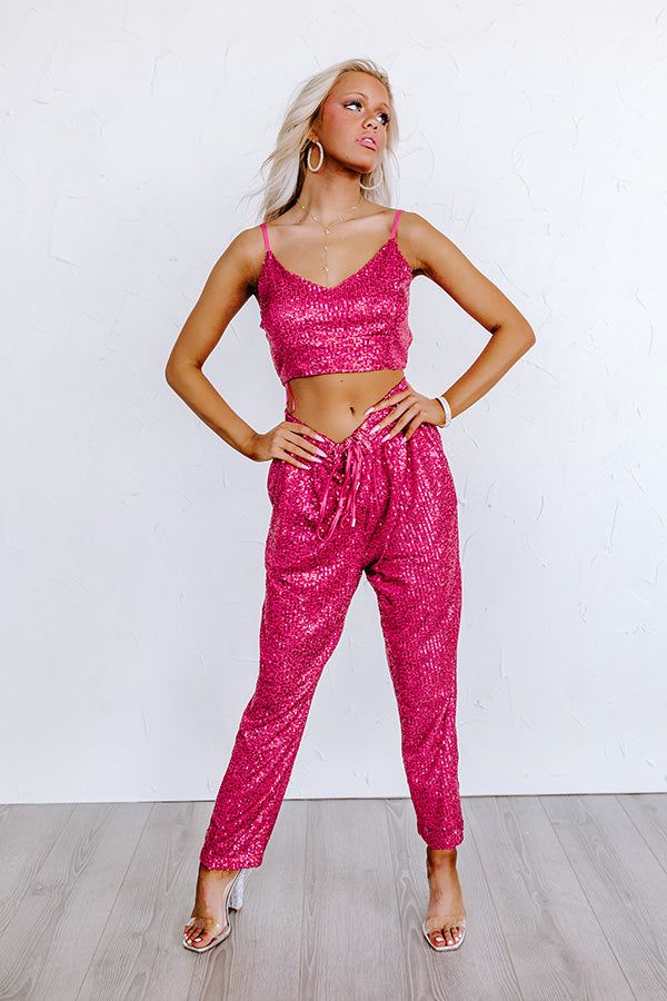 Alluring Avenue Sequin Crop Top in Fuchsia sold by Impressions product image thumbnail 3