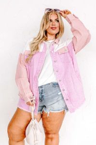 Plain And Simple Denim Jacket in Pink Curves sold by Impressions