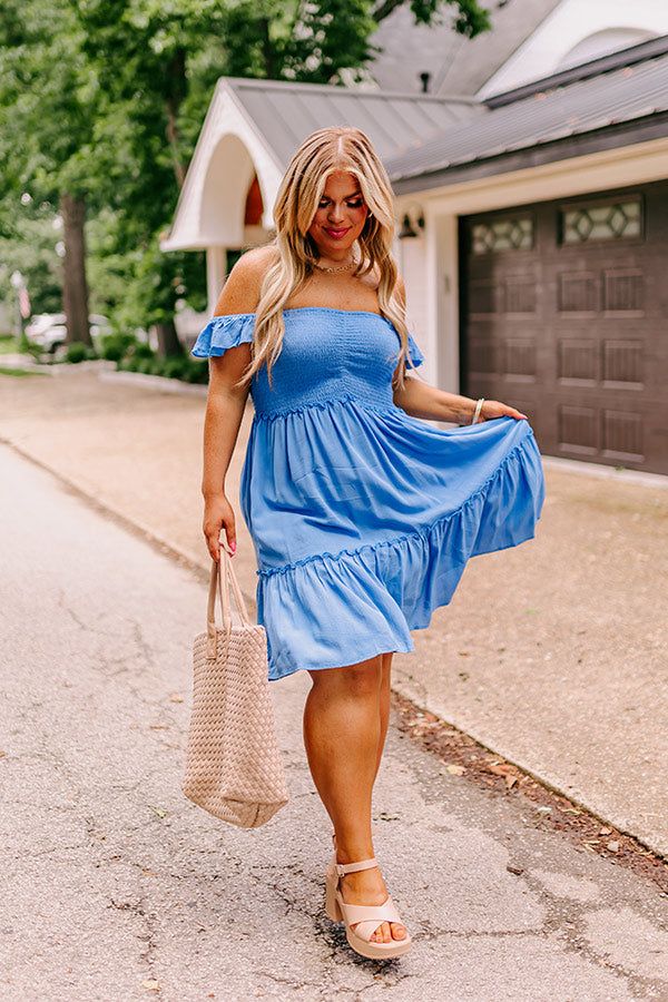 Trip to Barcelona Smocked Mini Dress in Sky Blue Curves sold by Impressions product image thumbnail 4