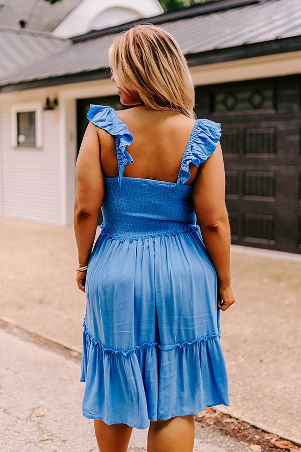 Trip to Barcelona Smocked Mini Dress in Sky Blue Curves sold by Impressions product image thumbnail 5