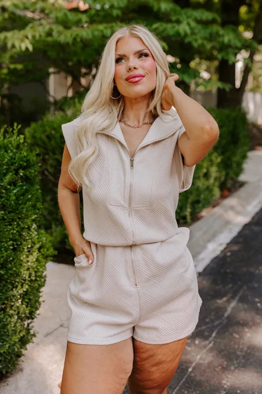 Coffee Run Cutie Romper in Oatmeal Curves sold by Impressions