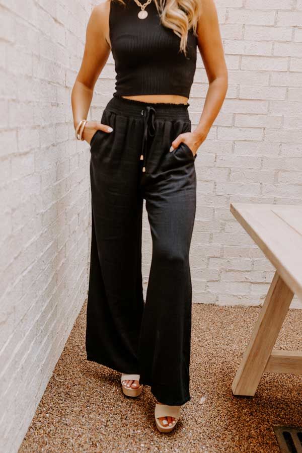 The Araceli High Waist Linen-Blend Pants in Black sold by Impressions product image thumbnail 2