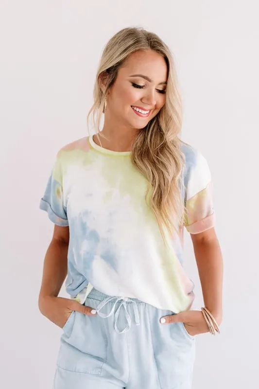Ocean Sunset Tie Dye Tee In Yellow sold by Impressions
