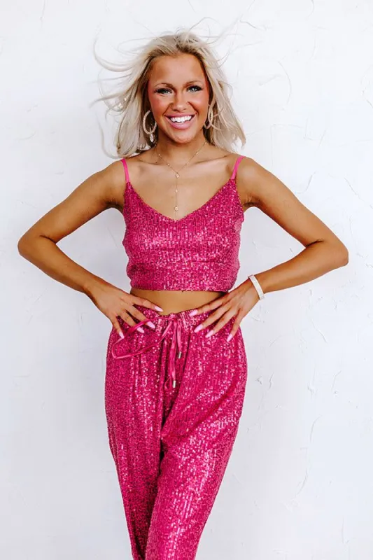 Alluring Avenue Sequin Crop Top in Fuchsia sold by Impressions