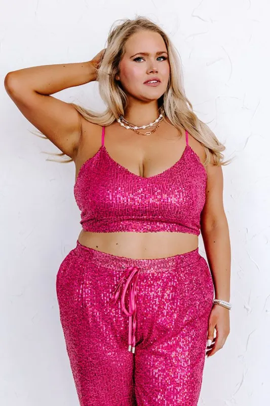 Alluring Avenue Sequin Crop Top in Fuchsia Curves sold by Impressions