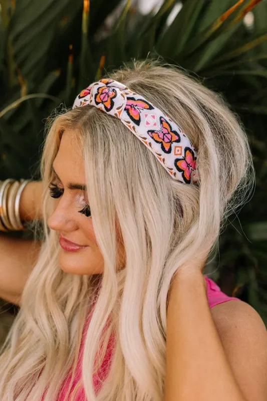 Give Me Butterflies Embroidered Headband In White sold by Impressions