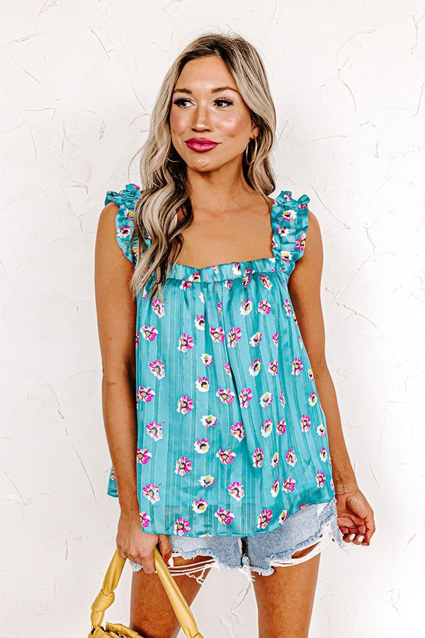 On A Wave Floral Shift Top in Turquoise sold by Impressions product image thumbnail 3