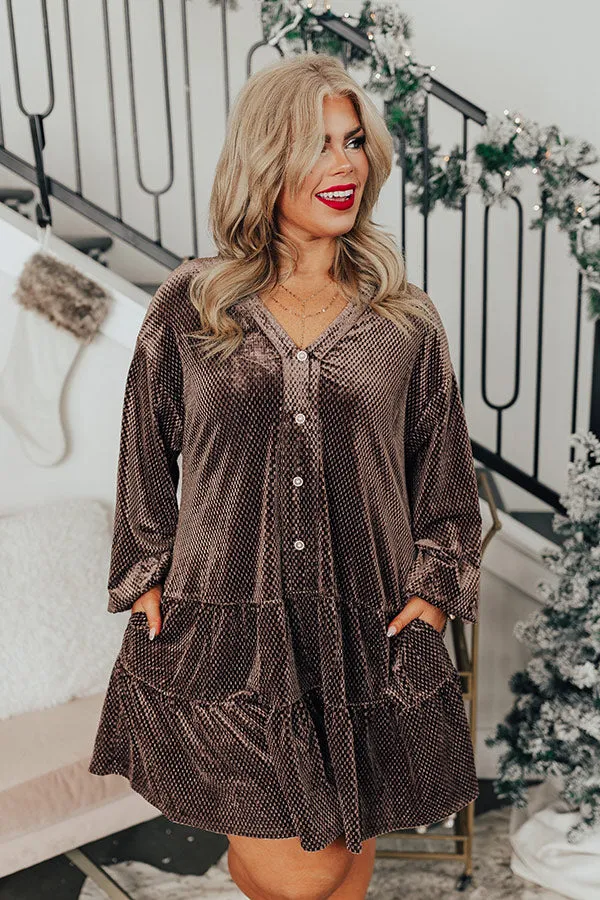 Wine Tasting Velvet Shift Dress In Brown Curves sold by Impressions product image thumbnail 4